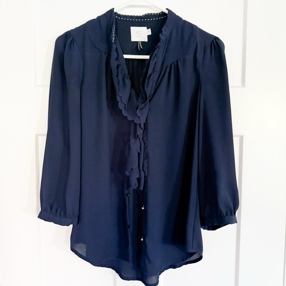 Anthropologie HD in Paris Midnight Blue Blouse